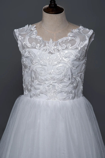 White Bridesmaid Dresses For Girls Princesss Flower Girl Dress Big Bow Lace First Communion Gown Kids Wedding Party | STEPHANIE