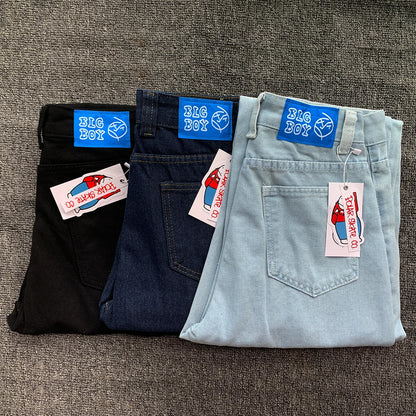 Y2K Embroidery Baggy Boy Jeans Women Streetwear Gothic Cartoon Blue Straight Jeans Retro Punk Rock High Waist Denim Trousers