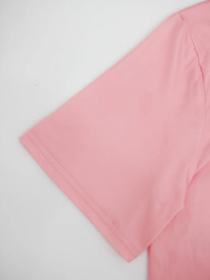 Plus size women's new pink heart-shaped elegant printed T-shirt   spring and summer leisure round neck short sleeve top