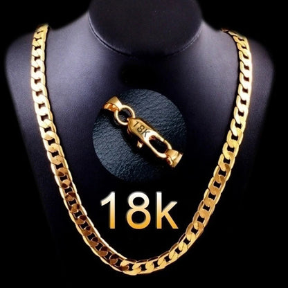 Men 18K Gold Necklace Fashion Men 18K Gold Necklace Cuban Chain Necklace For Men Jewelry Gifts