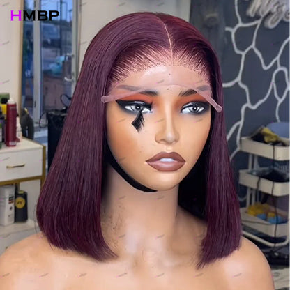 Straight Bob Wig Purple Color Super Double Drawn 13x4/13x6 HD Glueless Lace Frontal Wig Human Hair Ready To Wear Closure Wig