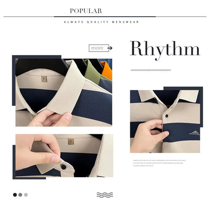 High end brand men's long sleeve polo shirt autumn fashion striped original letter design boutique golf casual business T-shirt