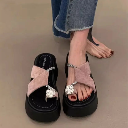 Diamond toe thick soled slippers for women's summer shoes, new height increasing design, paired with skirts and women's sandals