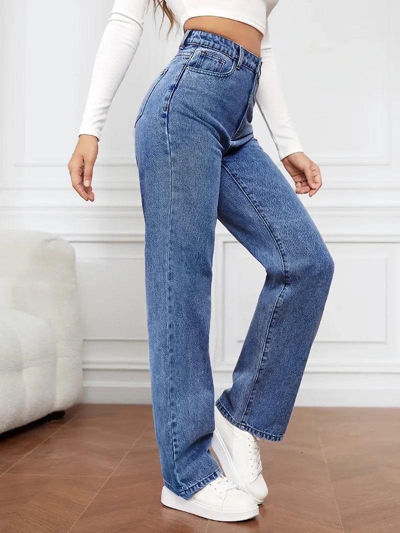 High Waist Straight Leg Jeans for Women New Style Cross-Border High Waist Slim Fit Long Jeans Trendy Women's Denim Pants