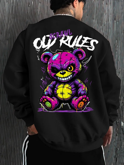 European and American men's autumn fashion teddy bear letter print soft and comfortable long sleeved hoodie outdoor street top