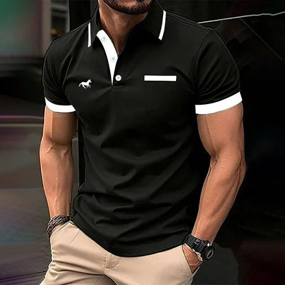 Spring Summer Men Clothes Short Sleeve Turn-down Collar Polo Shirt Fake Pocket Print Business Casual Polo Shirt Resilient Tops