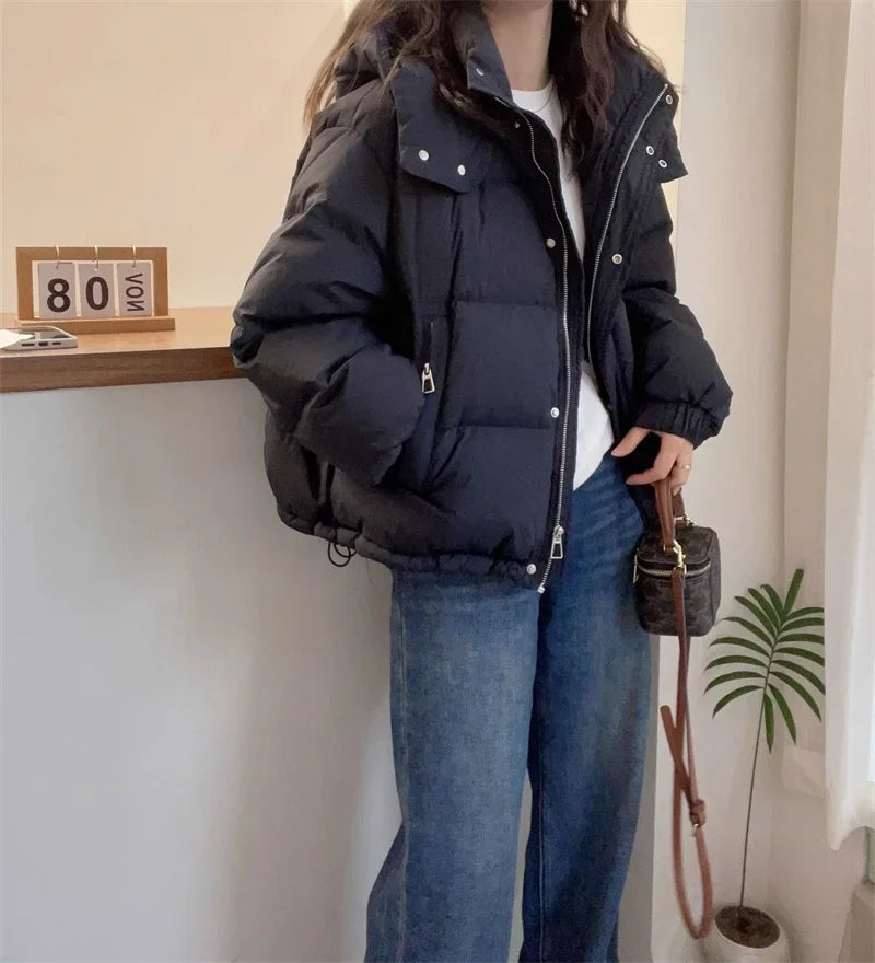 Women Korean Cotton Parkas Hooded Winter Oversize Coat Thick Warm Loose Puffer Jacket Female Solid Fashion Zipper Outwear
