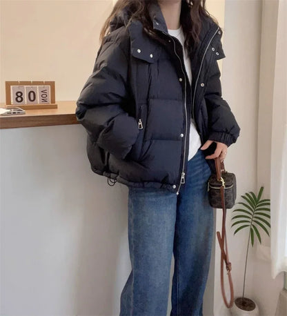 Women Korean Cotton Parkas Hooded Winter Oversize Coat Thick Warm Loose Puffer Jacket Female Solid Fashion Zipper Outwear