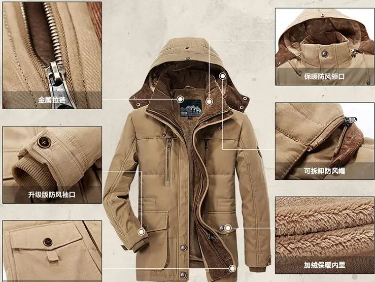 New Men Winter Fleece Warm Thick Windproof Parkas Jackets Coat Men Autumn Fashion Hooded Casual Parkas Men