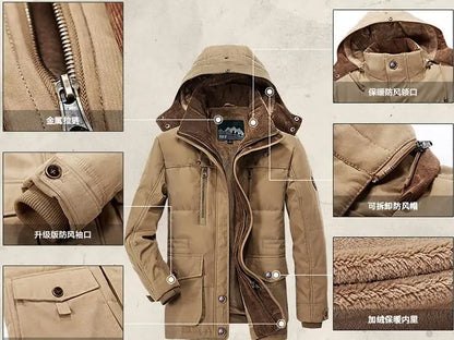 New Men Winter Fleece Warm Thick Windproof Parkas Jackets Coat Men Autumn Fashion Hooded Casual Parkas Men