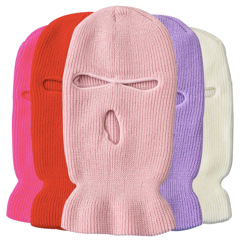 Windproof Full Face Knit Hats Custom SkiMask Men Warm Wool Balaclava embroidery Winter hats Knitted 3 Holes Ski Mask