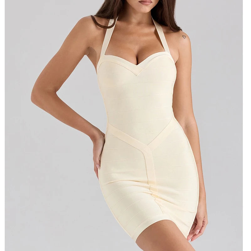 Sexy Elegant Backless Halter Mini Dress Women Autumn Knit Bodycon Dresses Night Out Party Robe