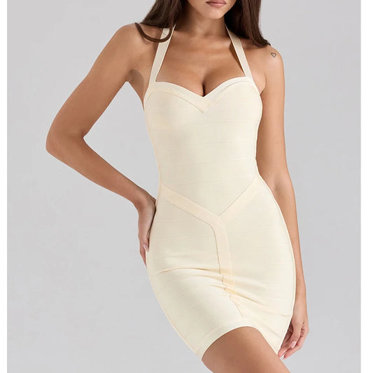 Sexy Elegant Backless Halter Mini Dress Women Autumn Knit Bodycon Dresses Night Out Party Robe