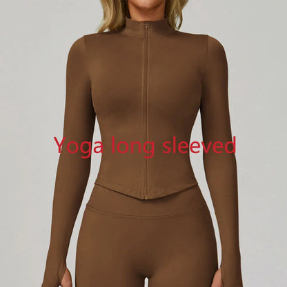 New Women Seamless Zipper Jacket Yoga Long Sleeved Gym Top Yoga Push Up Jacket Fitness Running Workout Sport Coat Women's Shirts