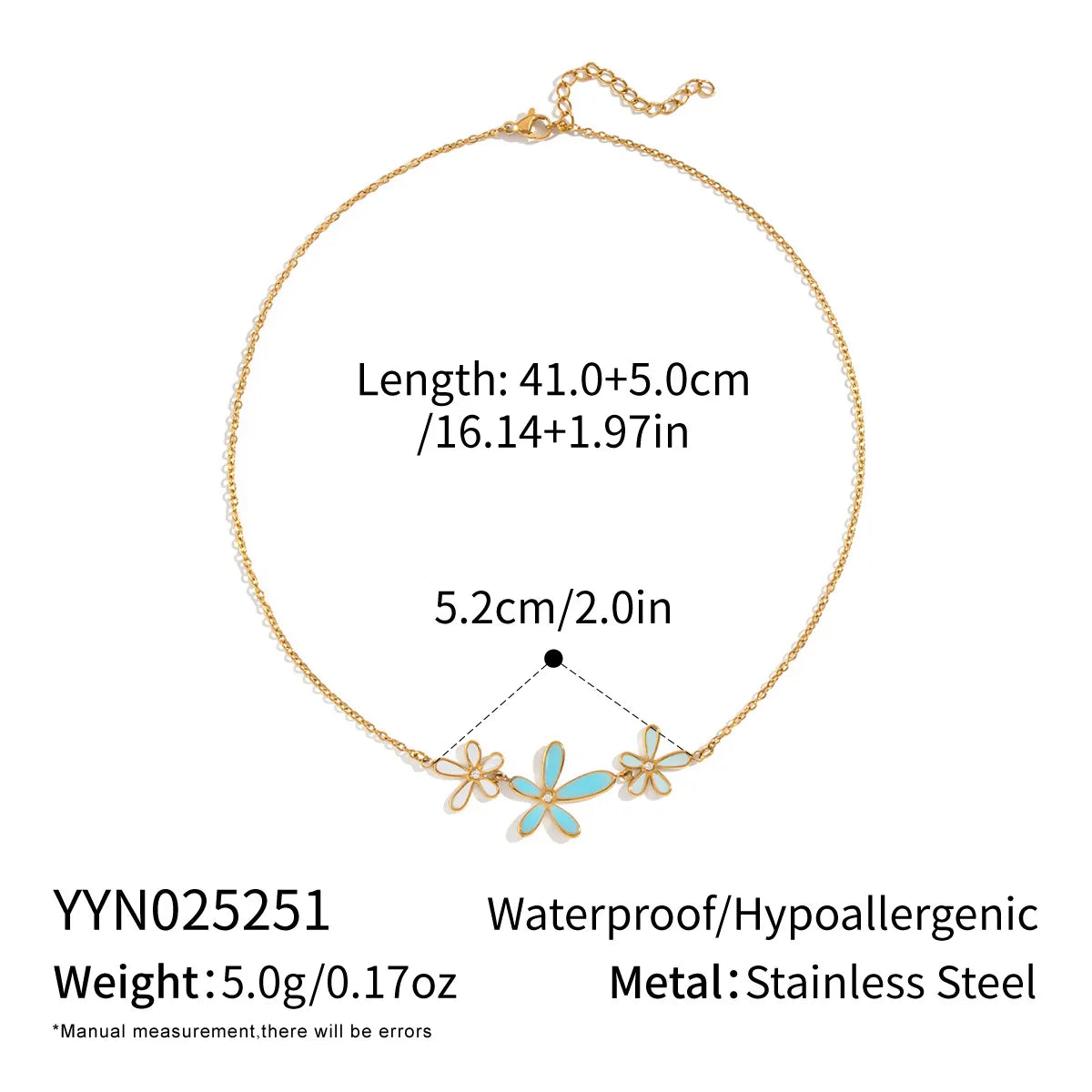 Cute Dopamine White Blue Oil Drop Diamond Flower Necklace 18K Gold-plated Stainless Steel Jewelry Set for Women Wholesale