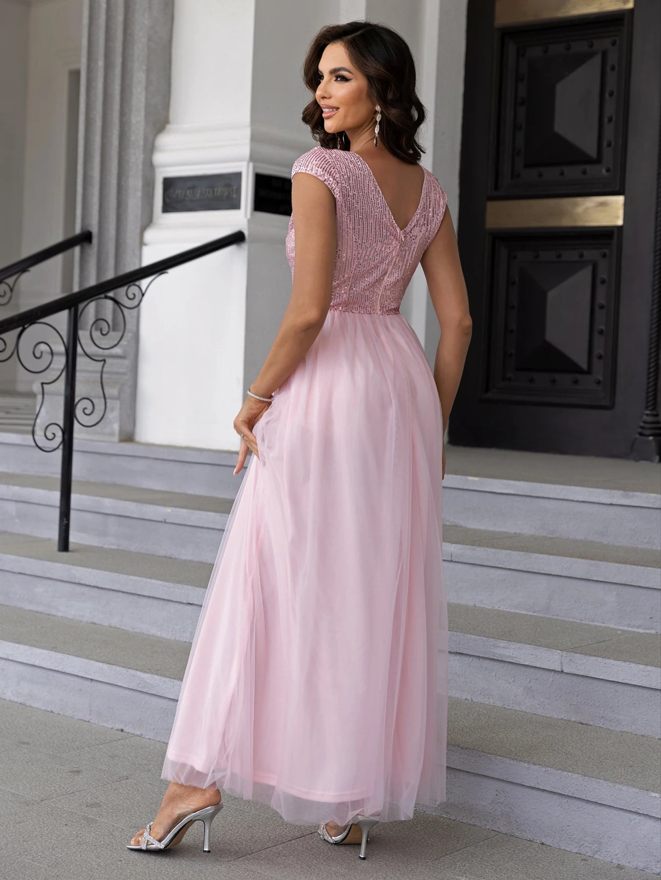 Sexy Prom Sequin Mesh Evening Party Dress Backless Bodycon Elegant Long Dress A-Line Wedding maxi Dress Gown