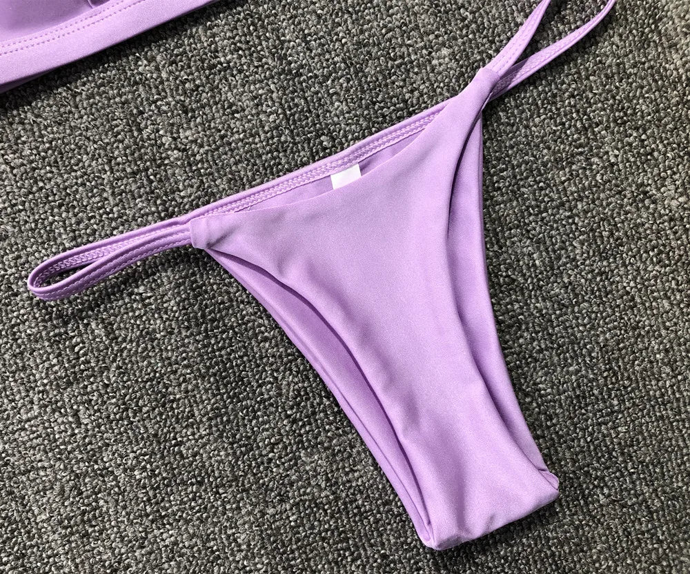 Bikini 2025 New Women's Split Solid Color Adjustable Size Swimsuit