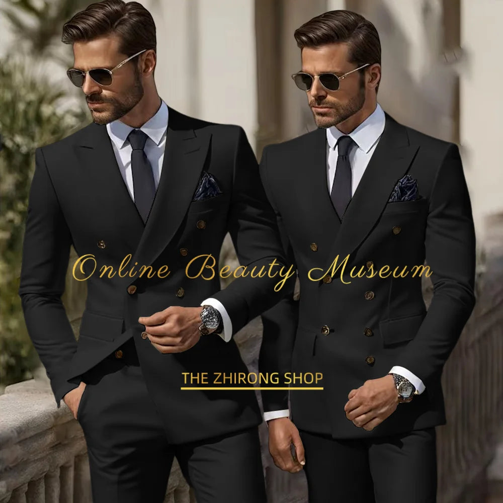 Formal Elegant Stylish Ivory Double Breasted 2 Piece Wedding Suits for Men, Classic Tuxedo Bespoke For Groom Prom Party Dress