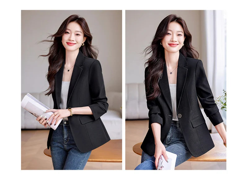 Women Blazer Casual Single Button Long Sleeve Red Black White Slim Suit Ladies Office Coat Fashion New Winter Autumn Jacket 2025 & 2026