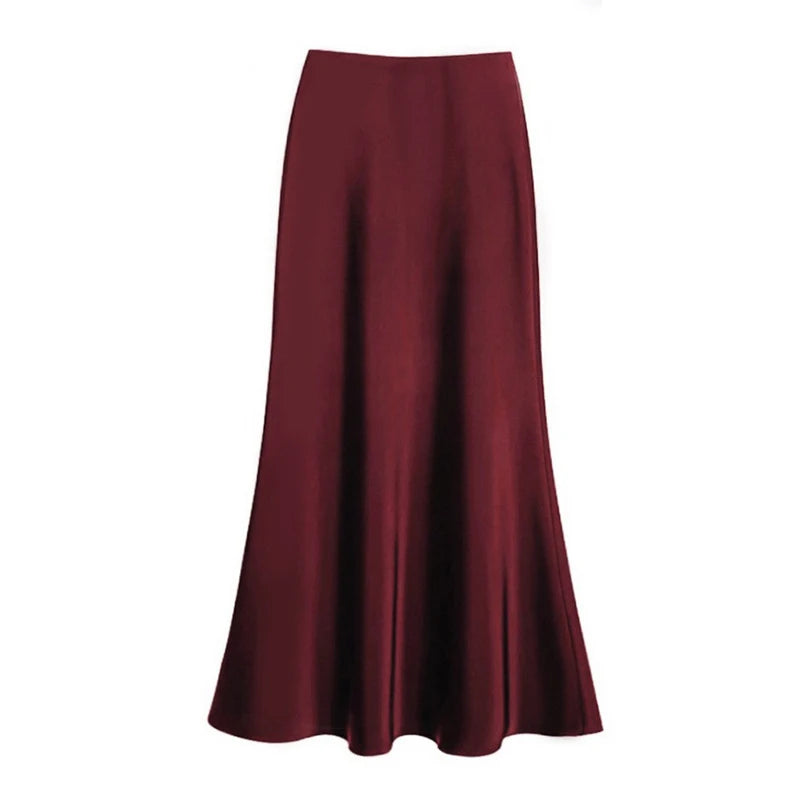 Women's Spring Autumn Satin Skirt - High-Waisted Flowy Bodycon Fishtail A-Line Midi Skirt