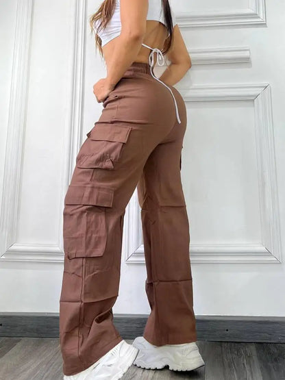 New Straight Cargo Pants Women High Waist Baggy Trousers Casual Wide Leg Slim Vintage Y2K Streetwear Pocket Fashion Casual Pants