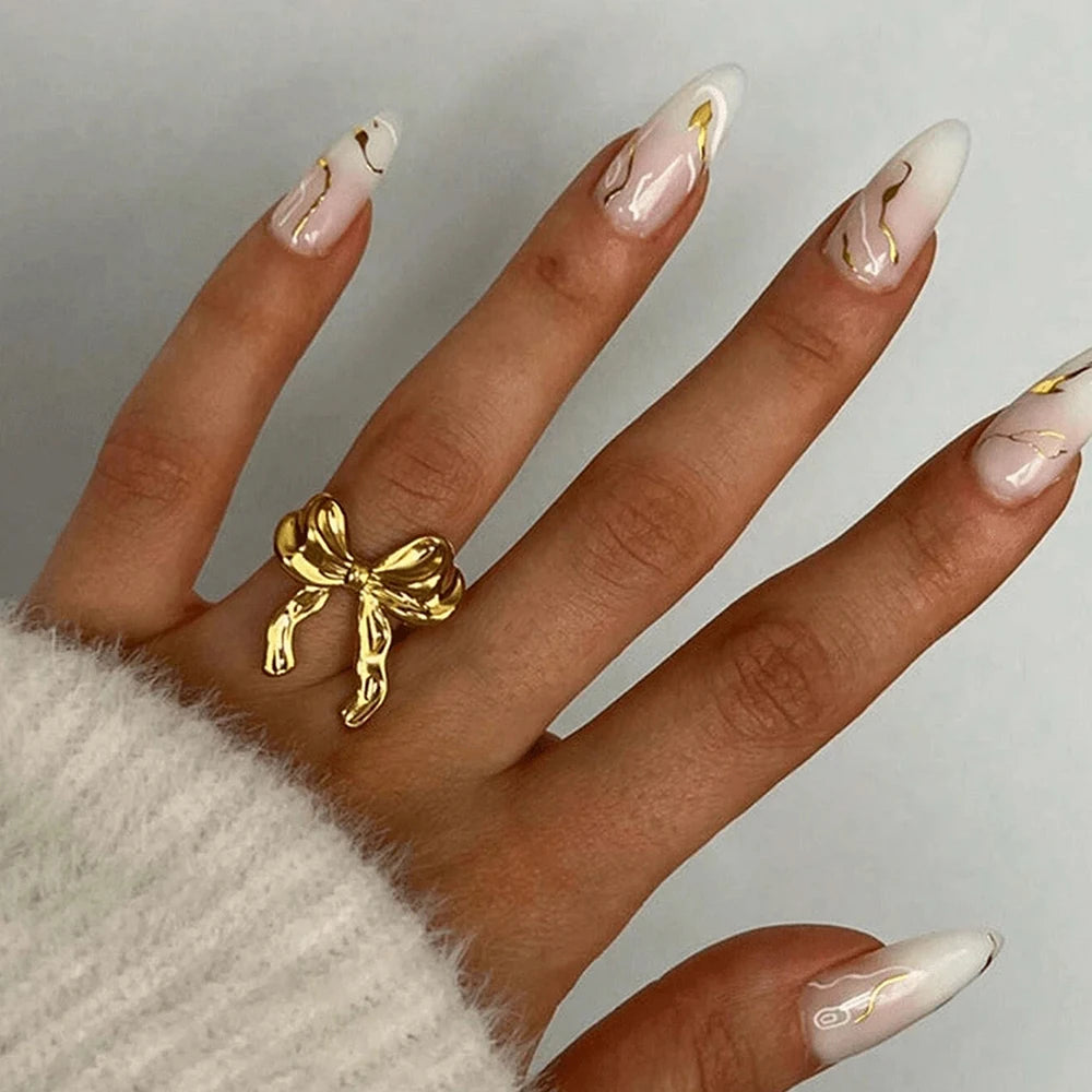 DGIDDK Stainless Steel Bow Ring Lightweight Luxury Elegant Stainless Steel Vintage Premium Feeling Jewelry For Women