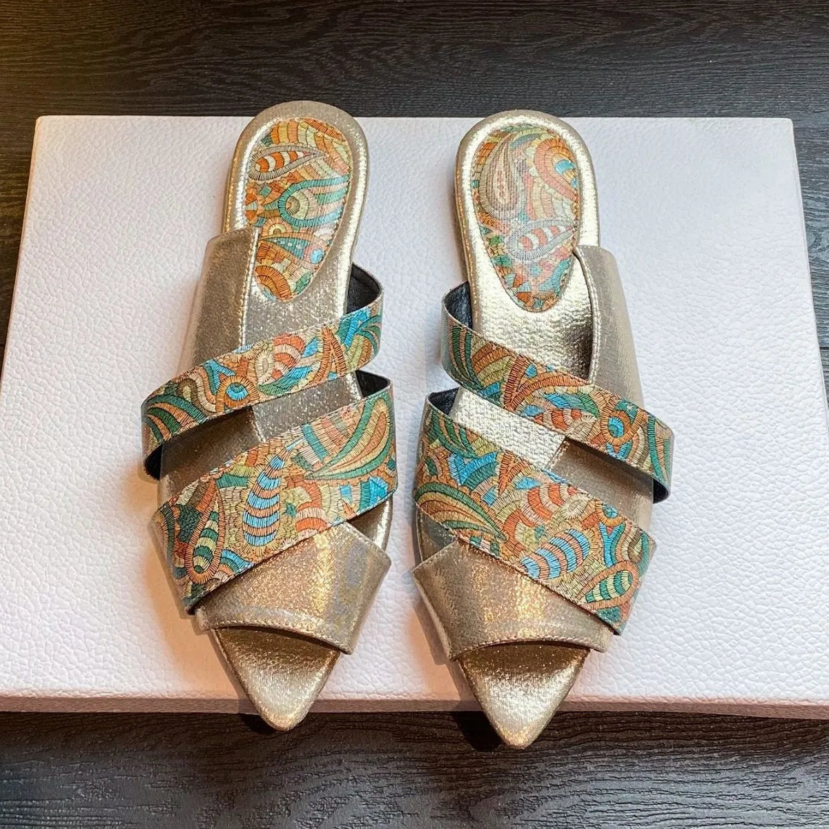 Women's sandals flat pointed Peep Toe slippers totem large size shoe snake pattern stone pattern sandals for women Flat slippers