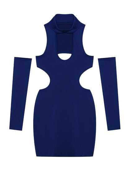 Spring Summer New European and American Solid Color Sexy Hollow Hanging Neck Tight Wrapped Hip Dress