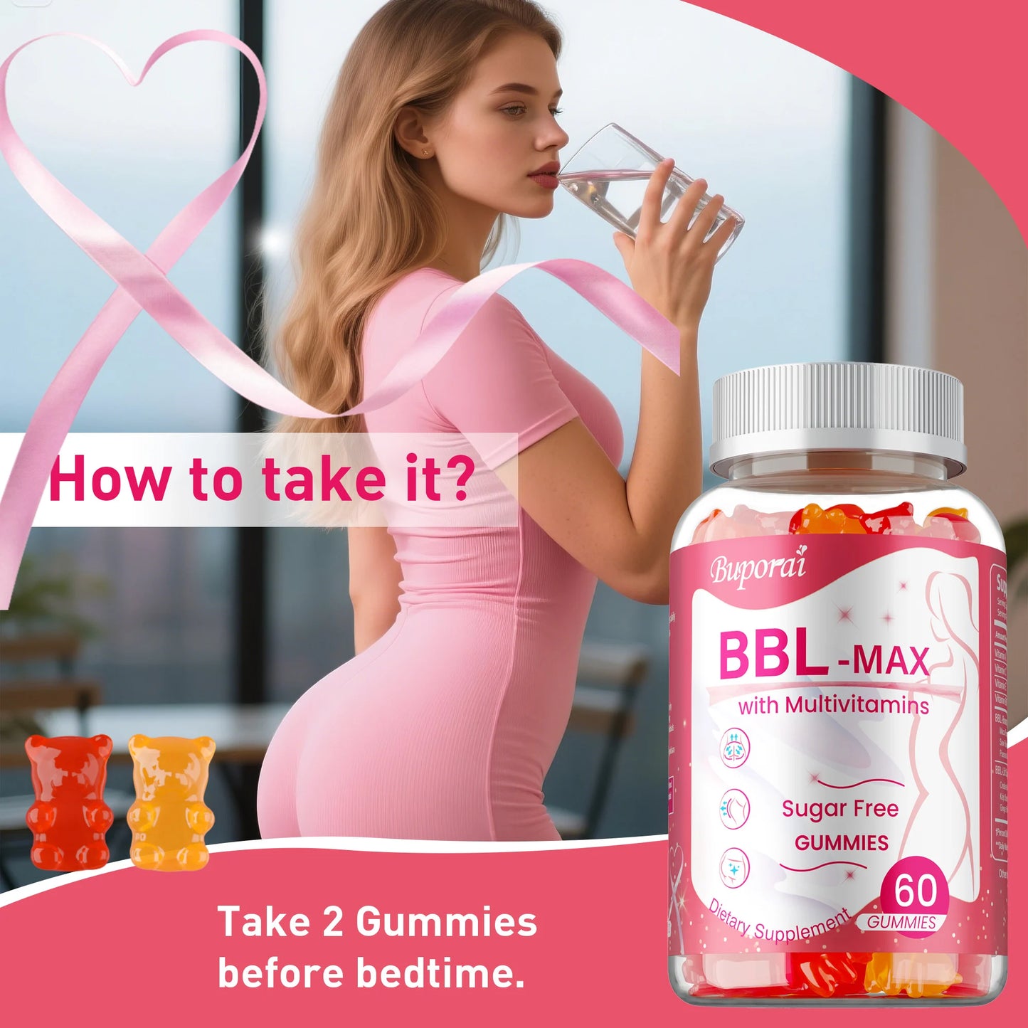BBL -MAX Gummies - Helps Lift and Maintain Body Shape, Lifts and Tightens, Shapes The Buttocks - 60 Capsules