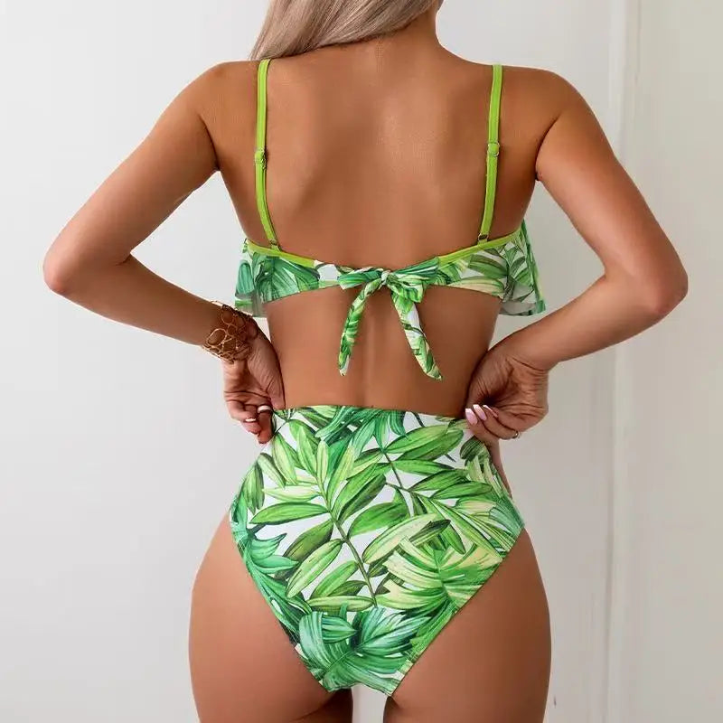 2025 New Sexy Brazilian Bikini Set Ruffle Swimwear Women Push Up Swimsuit High Waist Print Floral Bathing Suit Biquini Female
