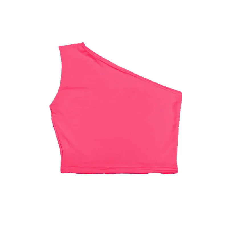 Women Sexy Tank Top Off One Shoulder Slim Halter Backless Bare Midriff Camis Tube Top Female Sleeveless Cropped Vest