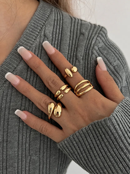 DIEZI 4pcs/set New Hip Hop Metal Finger Rings For Women Girls Men Punk Gold Silver Color Geometric Knuckle Joint Ring Jewelry
