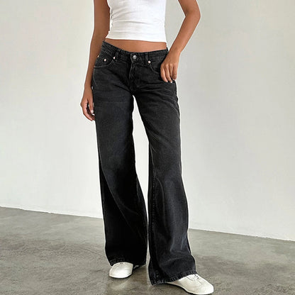 Y2K Baggy Jeans for Women Trendy Low Rise Casual Straight Leg Boyfriend Jeans Denim Pants with Pocket Streetwear