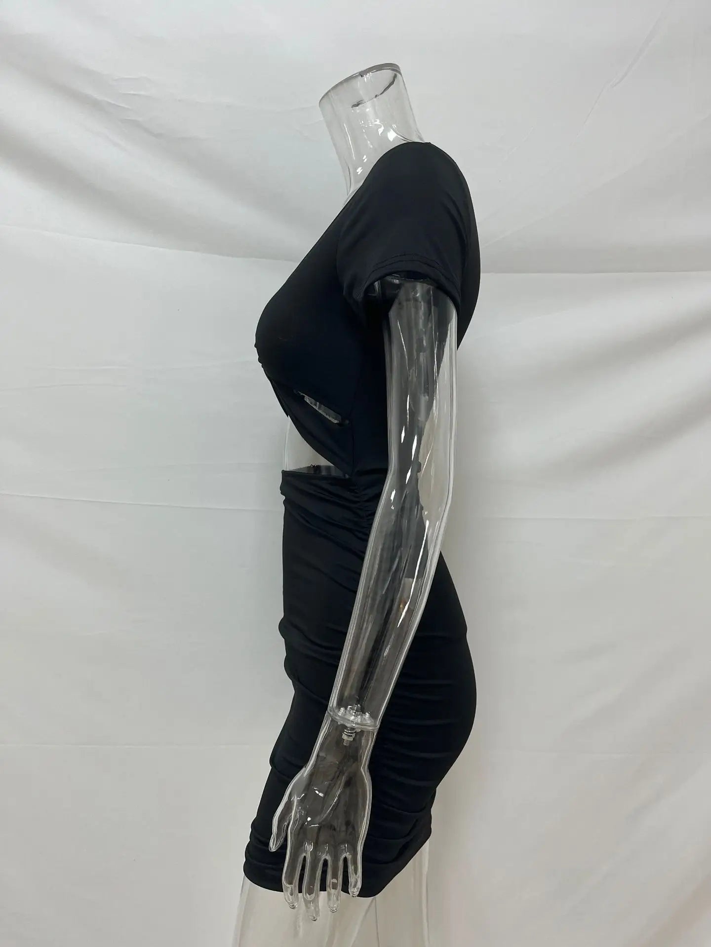 2024 cross-border women's short-sleeved summer Europe and the United States sexy V-neck Fanny pack buttock dress