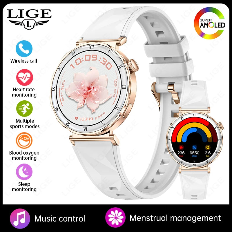 LIGE New Ultra Thin Smart Watch Women Screen Always Display Time Diamond Luxury Bracelet Voice Calling AMOLED Smartwatch Ladies