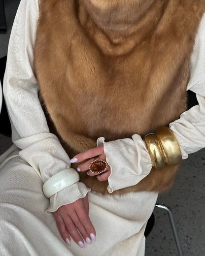 Casual Solid Faux Fur Vest Women Fashion Leisure Sleeveless High Collar Loose Waistcoat Lady Daily New Chic Highstreet Vests