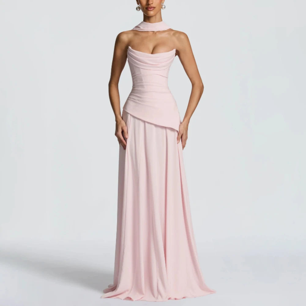 Wedding Guest Dresses for Women 2025 Strapless A Line Formal Party Gowns with Scarf Backless Long Evening Dress Customized