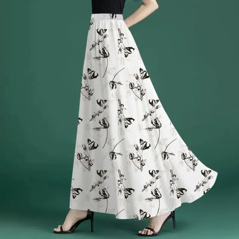 Fashion Elastic Spliced Printed Vintage Chiffon Skirts Women's Clothing 2026 Summer New Loose Office Lady High Waist Skirts