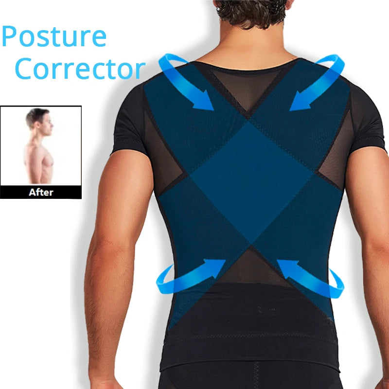 Mens Mesh Body Shaper Short Sleeve Compression Shirts Belly Slimming Undershirt Workout Abs Abdomen Tummy Control Tops Shapewear