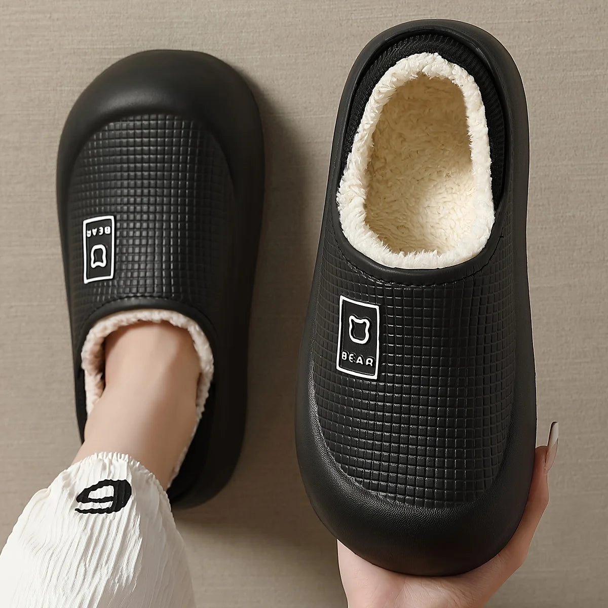 Women's Slippers Winter 2025 New Style Heeled Indoor Home Thick Sole Non-Slip Fleece Lined Warm Slippers for Women