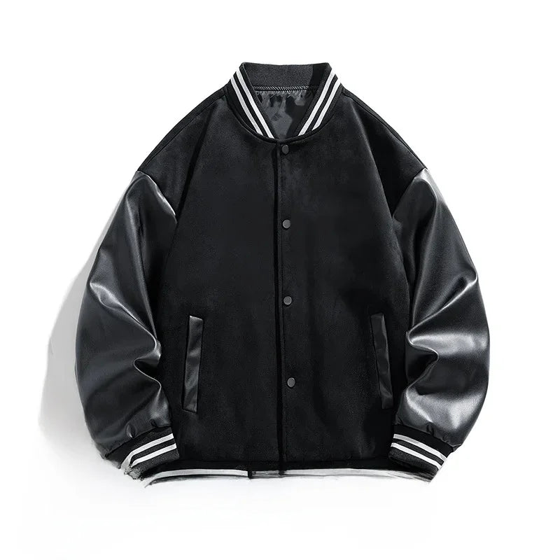 American Retro Suede Baseball Jacket Men's Spring Autumn Casual Leather Sleeve Outerwear JK819 Public Version Couple's Style