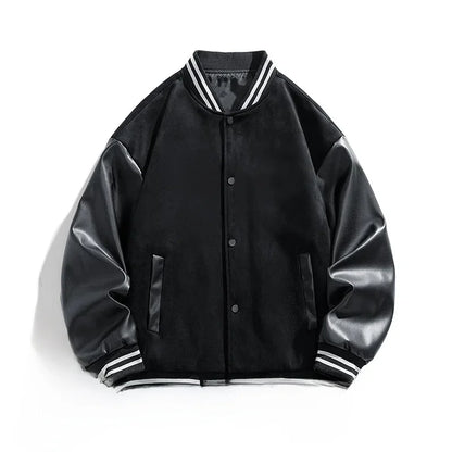 American Retro Suede Baseball Jacket Men's Spring Autumn Casual Leather Sleeve Outerwear JK819 Public Version Couple's Style