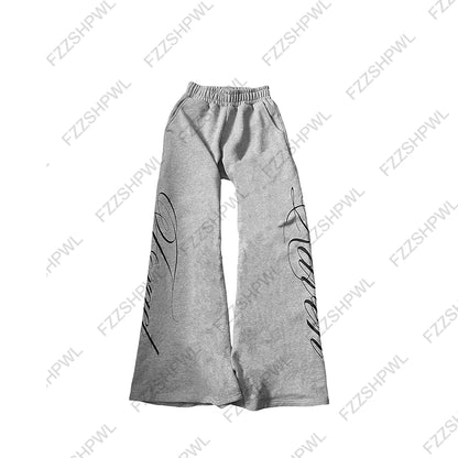 White letter print straight wide-leg pants new low waist casual versatile Harajuku fashion European clothing sexy hot girl style