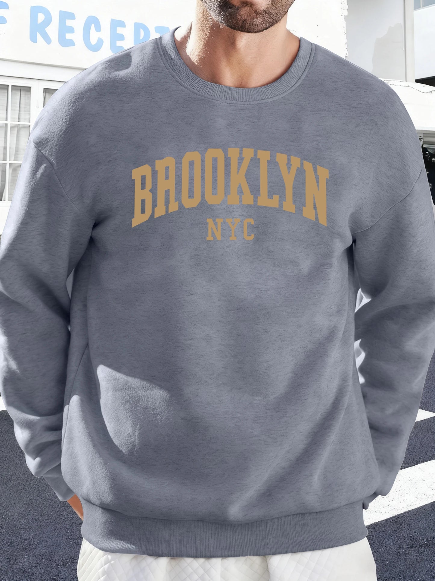 Brooklyn Nyc Letter Printed Soft Sweatshirts Street Fleece Pullovers Autumn Fashion Streetwears All-Match Crewneck Men Hoodies