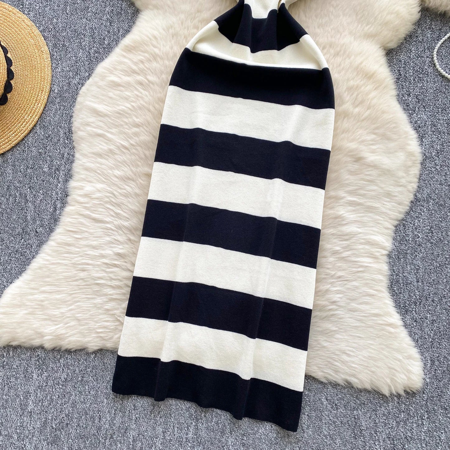 Lady New Stripes Ins Fashion Sexy Package Hips Bodycon Dress  Summer Knitted Spaghetti Straps Outfits Maxi Long Women Dress