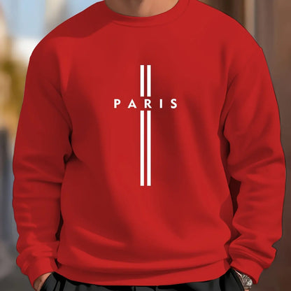 Men's autumn and winter fashionable casual loose Paris letter print fleece pullover long sleeved round neck sweatshirt