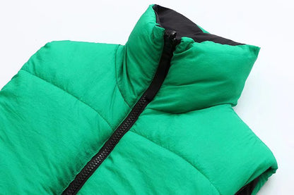 Fall Winter Warm Cropped Vest Jackets for Women Fashion Sleeveless Stand Collar Zip Up Puffer Waistcoat Street Style Outwear