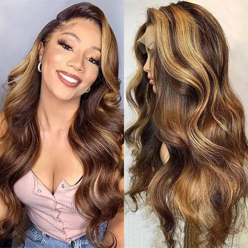 P427 Highlight 13×6 HD Lace Front Wigs Body Wave Ombre Brazilian Wigs 13×4 Pre Plucked Transparent Lace Frontal Wigs For Women