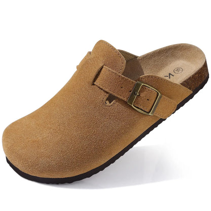 Comwarm Fashion Men's Suede Mules Slippers New Women Clogs Cork Insole Sandals With Arch Support Outdoor Beach Slides Home Shoes