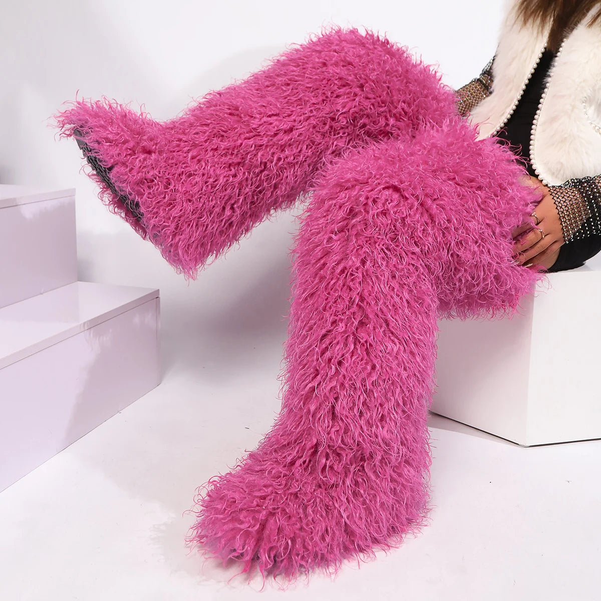 Women's Thigh High Mongolian Boots High Boots Winter New Fox Fur Snow Boots  Women's Boots Leg Warm Boots Non-Slip Soles